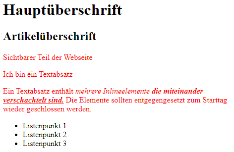 Rot eingefärbte Texte