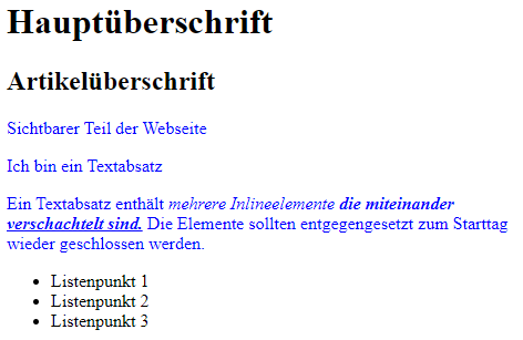 Blauer Text nach integrierten CSS Stylesheet