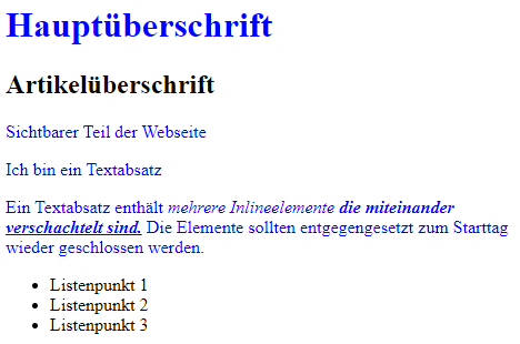 Blauer text bei p und h1