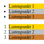 Listenelemente der Seite sind in Gold, Silber und Bronze gefärbt