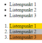 Nur die ordered list wird gefärbt