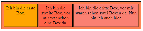 Flexboxen mit mehr Text stehen nebeneinander in Anteiliger Größe