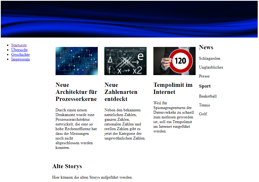 Storys stehen nebeneinander