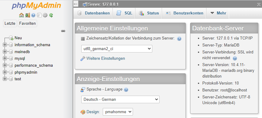 Testseite unter Localhost