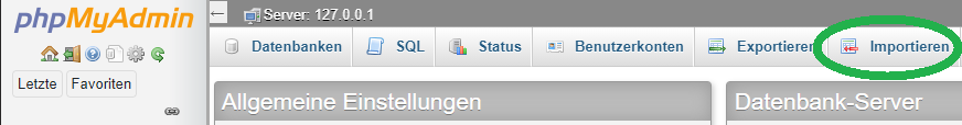 Import-Reiter in phpMyAdmin