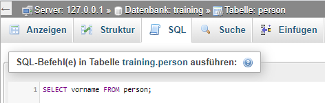 SQL-Reiter auf phpMyAdmin
