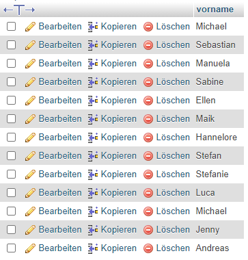 Ereignisliste nach Abfrage