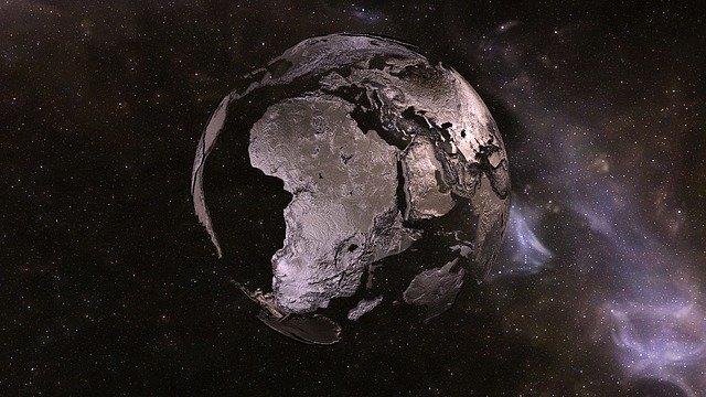 Planet im Weltall ohne Wasser als Skelett dargestellt. Künstler: Aenigmatis-3D