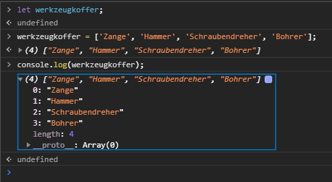 Array wird in der Konsole ausgegeben