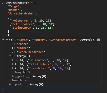 Mehrdimensionales Array mit steigender Werkzeugauswahl