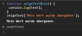 Argument an Funktion übergeben und in der Konsole ausgeben lassen