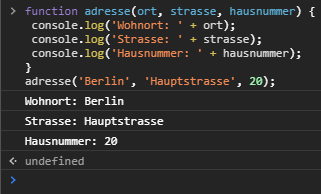 Mehrere Argument an Funktion übergeben und in der Konsole ausgeben lassen