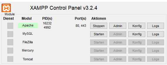 Apache Server im Control-Panel starten