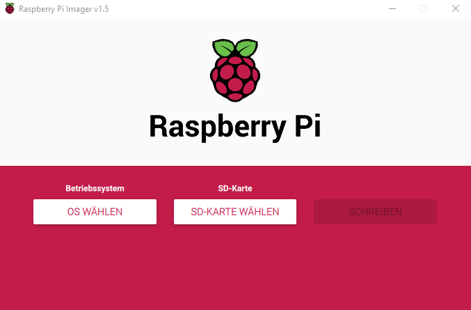 Raspberry Pi Imager Startbildschirm