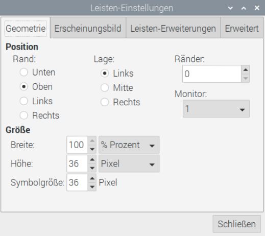 Leisteneinstellungen Leisteneinstellungen