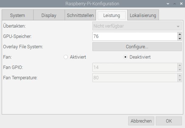 Konfigurationsmenü - Leistung Konfigurationsmenü - Leistung