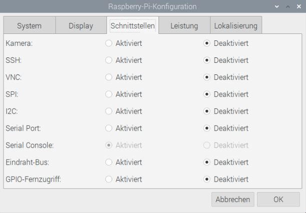 Konfigurationsmenü - Schnittstellen Konfigurationsmenü - Schnittstellen